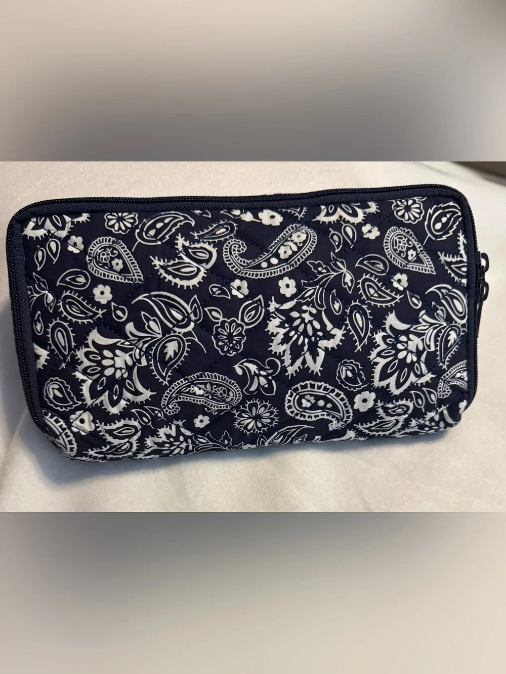 Navy Paisley Quilted Cosmetic Travel Organizer Bag